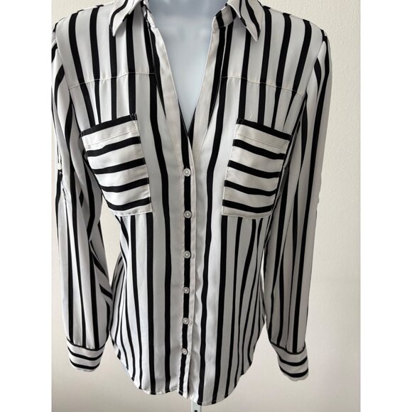 Express Shirt Small Portofino Button-Down Striped Preppy Corp Core Parisian Chic - Picture 7 of 13